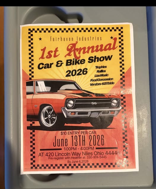 Flyer for Fairhaven Industries 1st Annual Car & Bike Show 2026