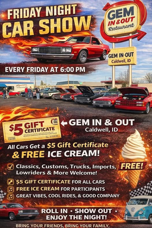 Flyer for Gem In & Out Friday Night Car Show