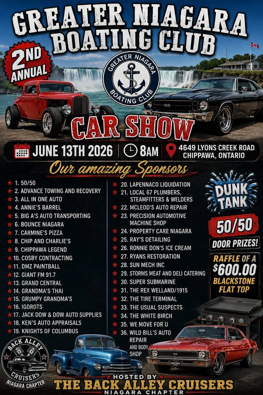 Flyer for Greater Niagara Boating Club 2nd Annual Car Show