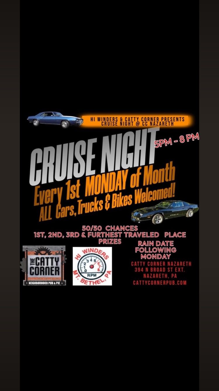 Flyer for Hi Winders & Catty Corner Cruise Night @ CC Nazareth