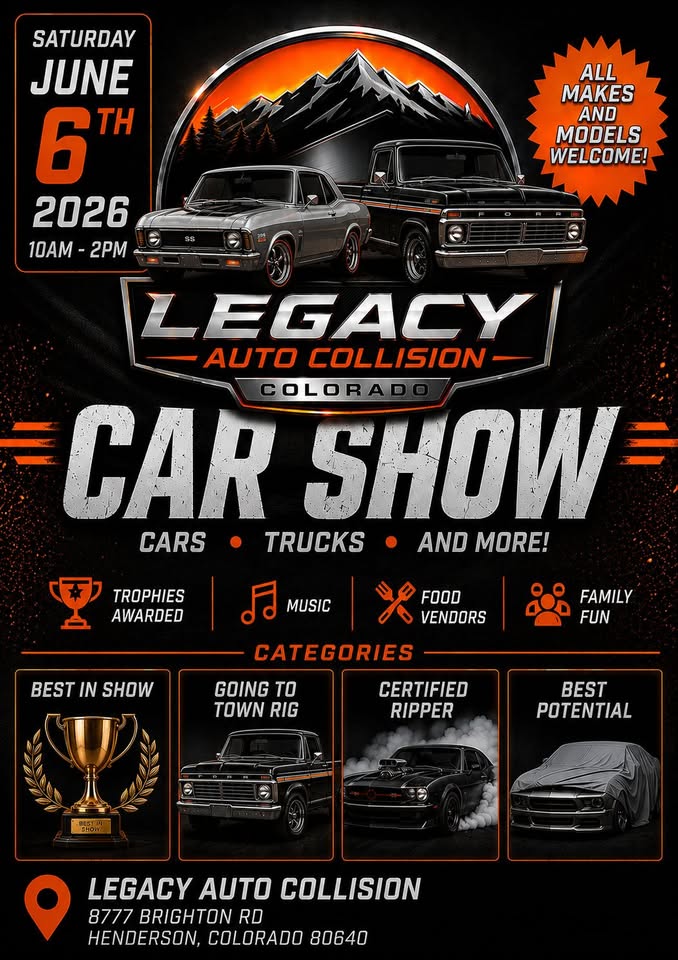 Flyer for Legacy Auto Collision car show