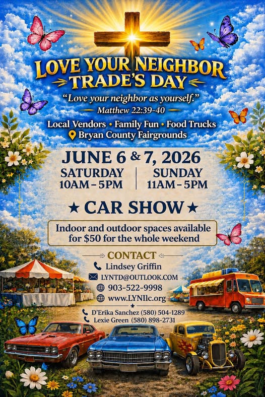 Flyer for Love Your Neighbor Trade’s Day Car Show