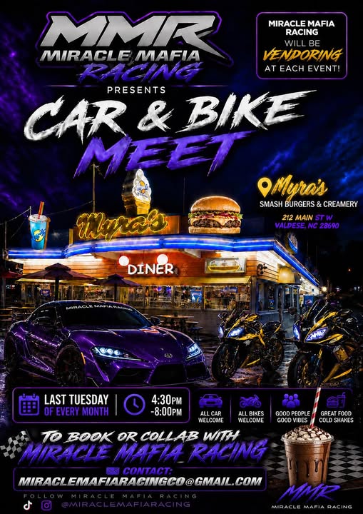 Flyer for MMR Miracle Mafia Racing Presents Car & Bike Meet