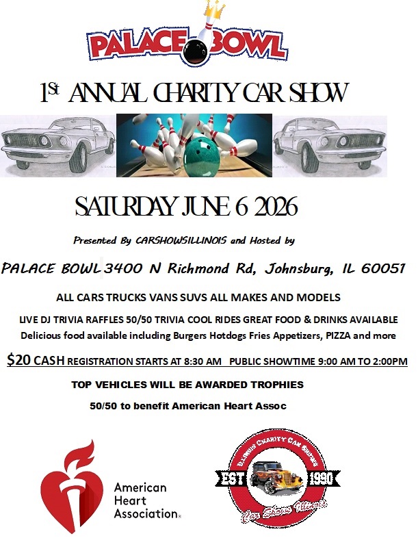 Flyer for PALACE BOWL1St ANNUAL CHARITY CAR SHOW AMERICAN HEART ASSOC