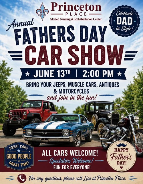 Flyer for Princeton Place Annual Fathers Day Car Show