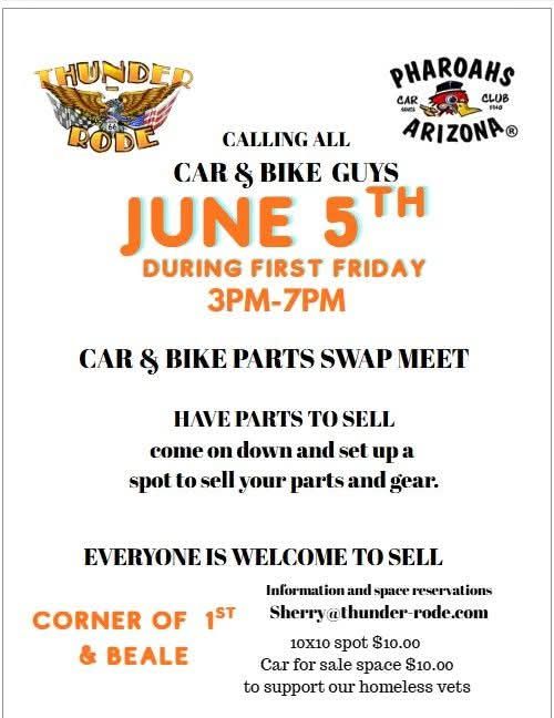 Flyer for Thunder Rode Pharoahs Car Club Arizona Car & Bike Parts Swap Meet