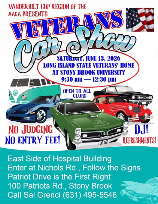 Flyer for Vanderbilt Cup Region Of The AACA Presents Veterans Car Show