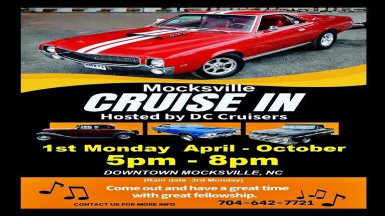 Flyer for Mocksville Cruise-In Hosted by Dc Cruisers