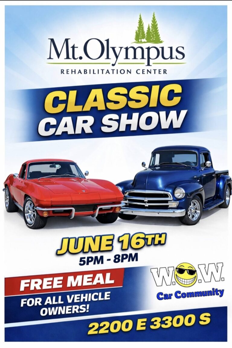 Flyer for Mt. Olympus Rehabilitation Center Classic Car Show