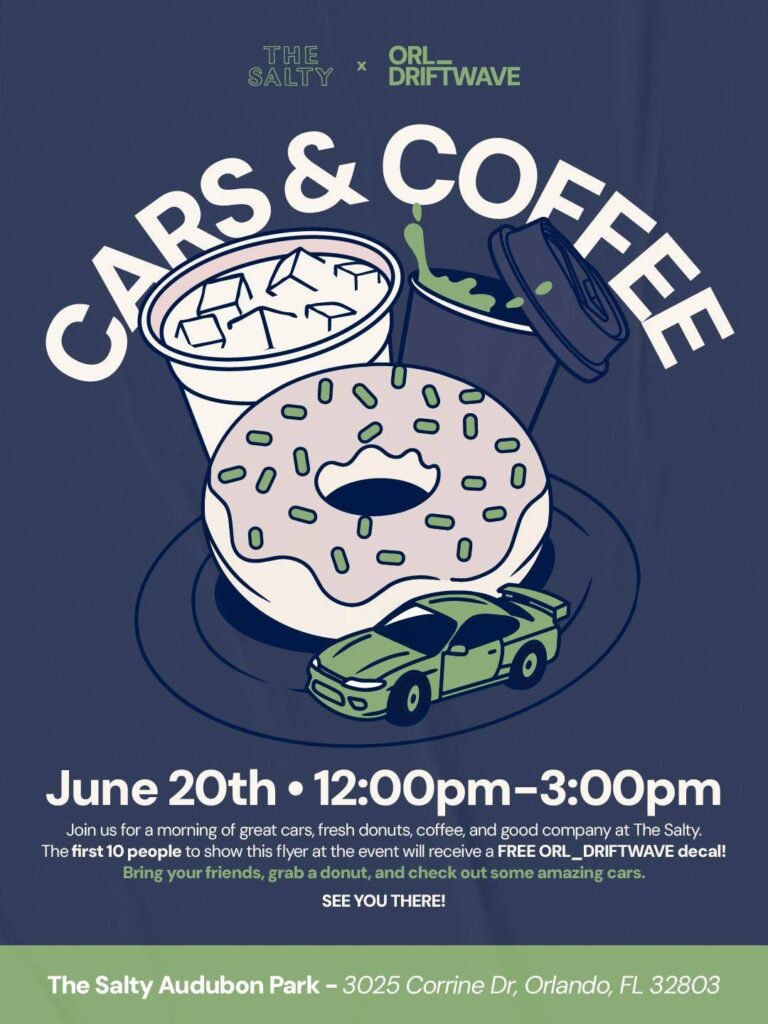Flyer for The Salty x ORL Driftwave Cars & Coffee
