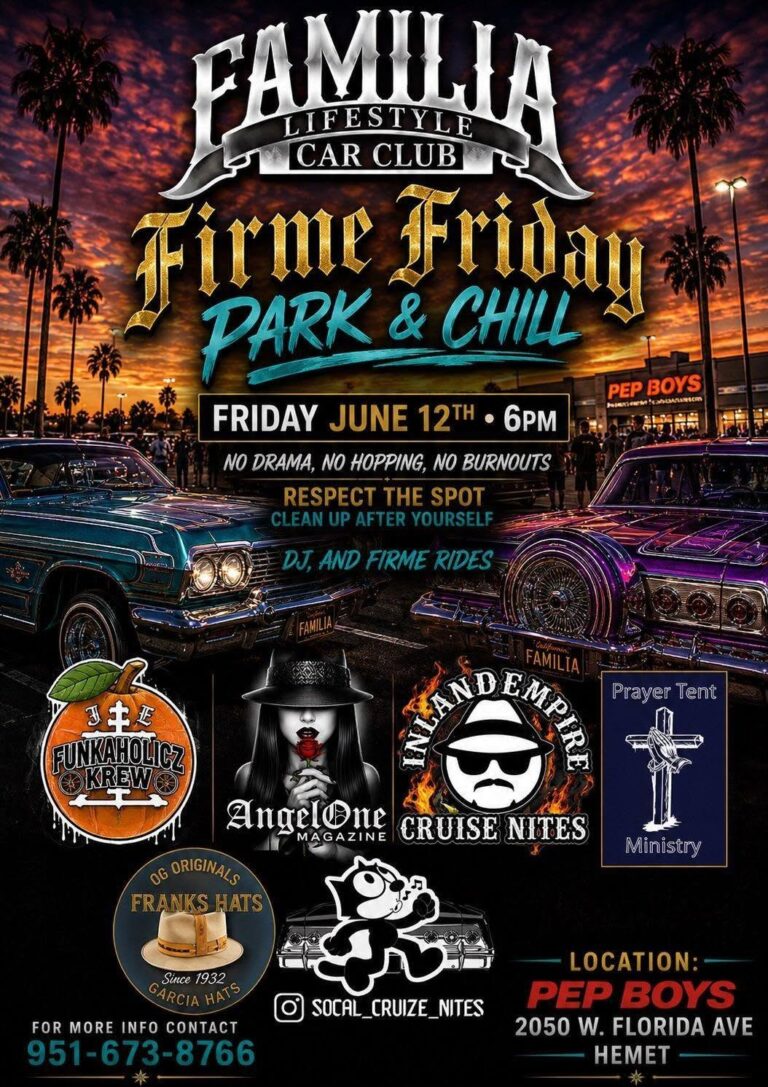 Flyer for Familia Lifestyle Car Club Firme Friday Park & Chill