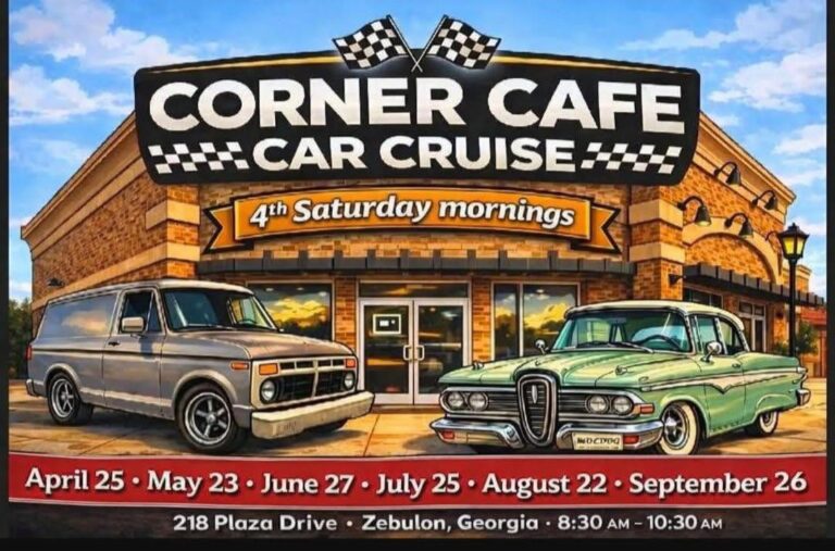 Flyer for Corner Cafe Car Cruise 4th Saturday Mornings