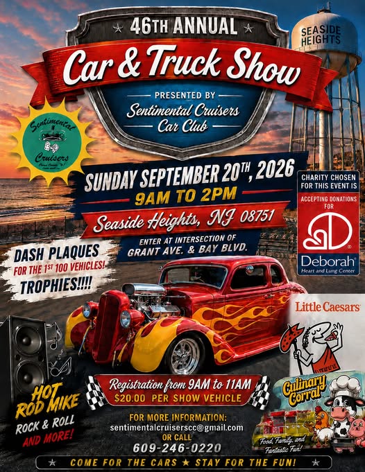 Flyer for 46th Annual Car & Truck Show Presented By Sentimental Cruisers Car Club