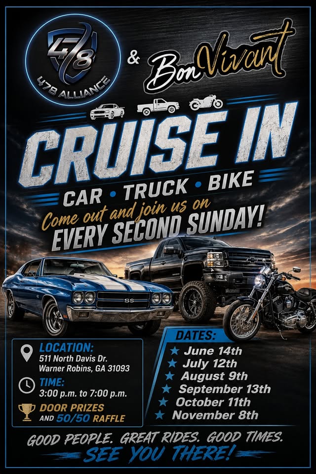 Flyer for 478 Alliance & Bon Vivant Car, Truck, & Bike Cruise-In