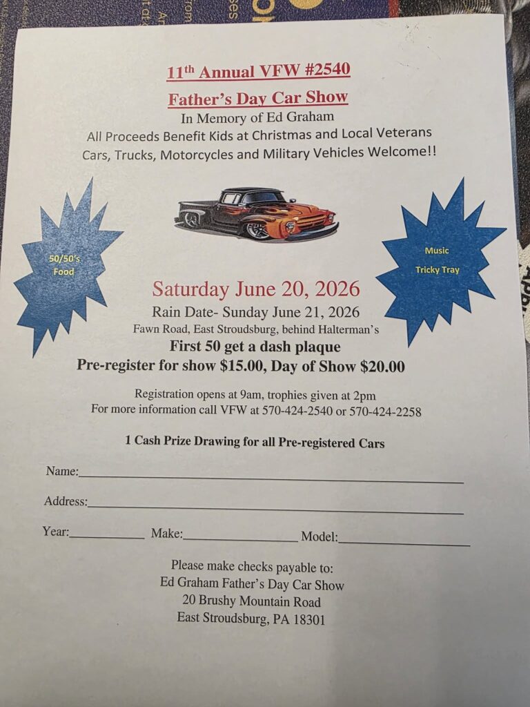 Flyer for VFW #2540 11th Annual Father’s Day Car Show
