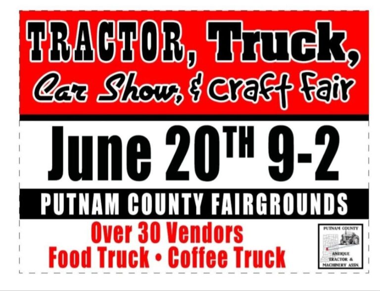 Flyer for Putnam County Fairgrounds Tractor, Truck, Car Show, & Craft Fair