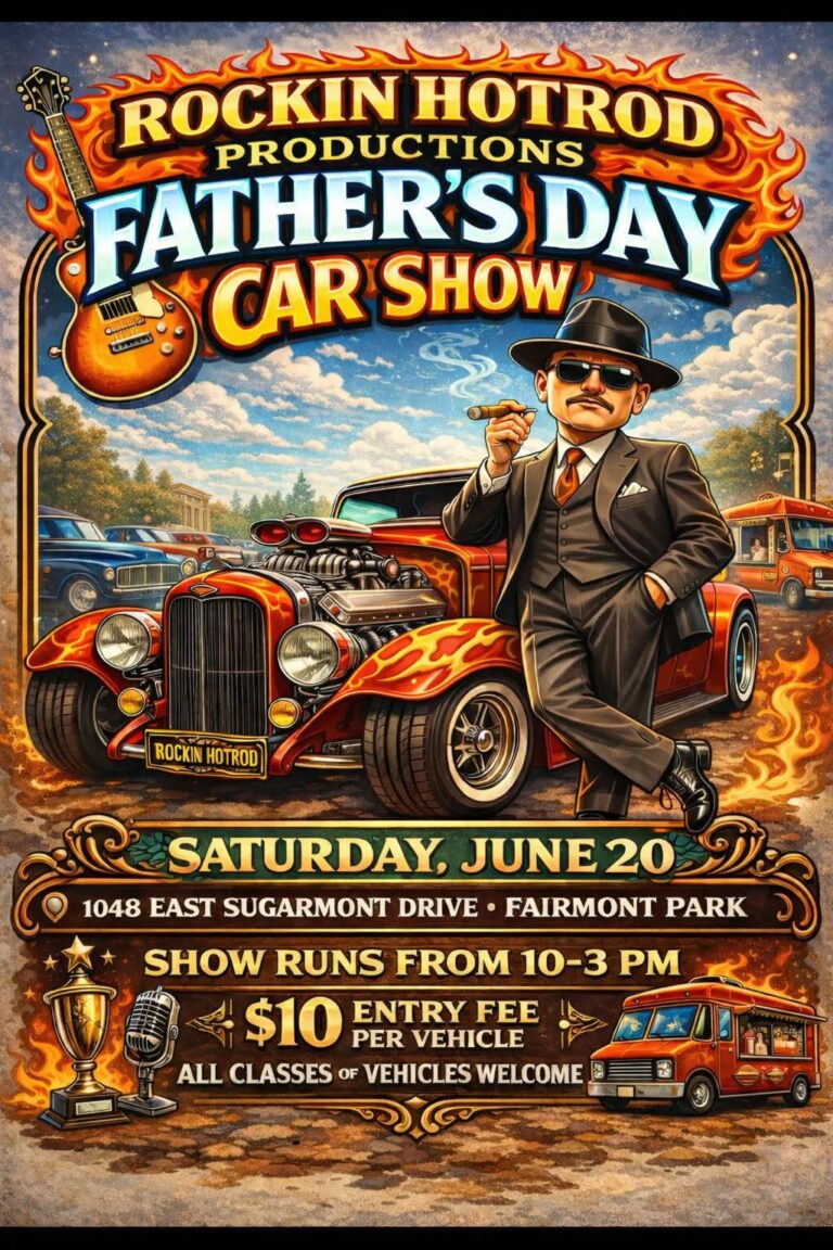 Flyer for Rockin Hotrod Productions Father’s Day Car Show