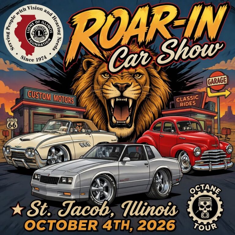 Flyer for Annual 2026 Roar-In Car Show In S. Jacob (More to Come)
