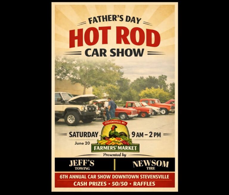 Flyer for Jeff’s Towing and Newsom Tire 6th Annual Father’s Day Hot Rod Car Show