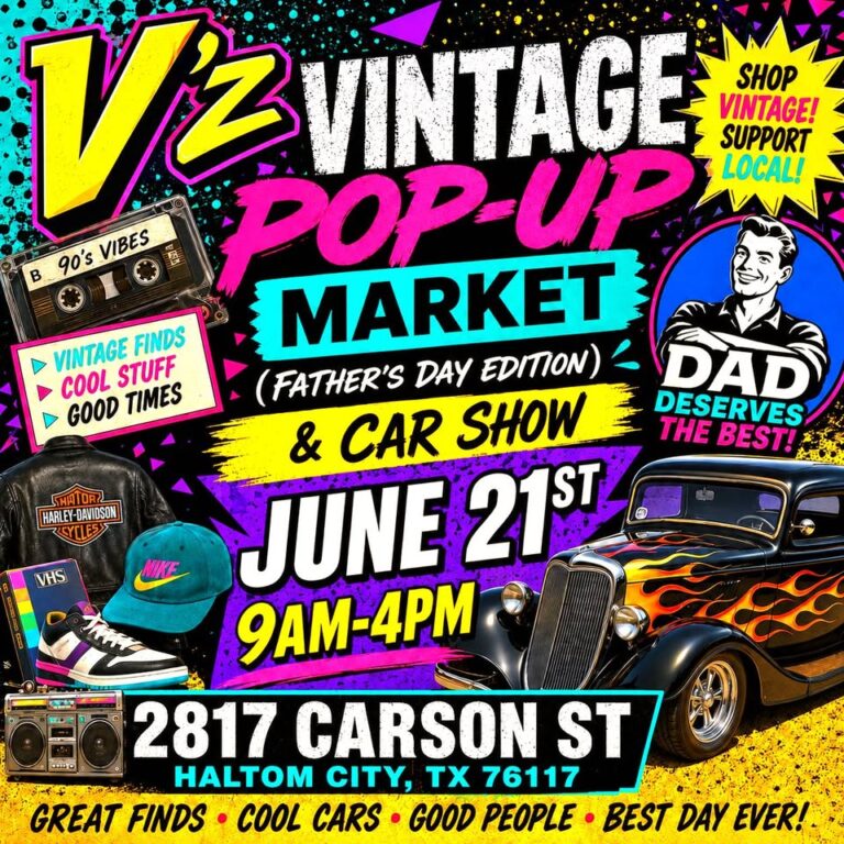 Flyer for V’Z Vintage Pop-Up Market (Father’s Day Edition) & Car Show