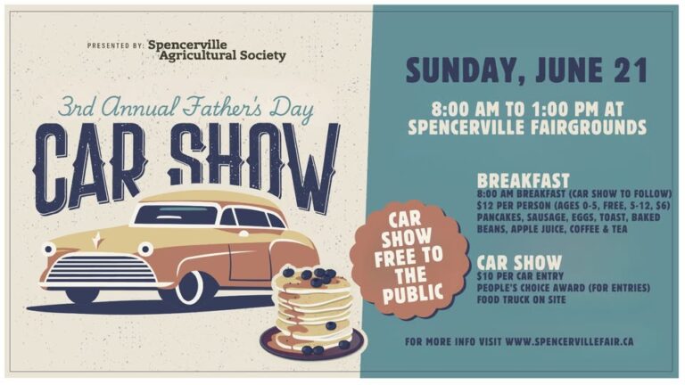 Flyer for Spencerville Agricultural Society 3rd Annual Father’s Day Car Show & Breakfast