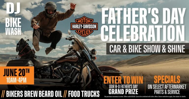 Flyer for Roadrunner Harley-Davidson Father’s Day Celebration Car & Bike Show & Shine