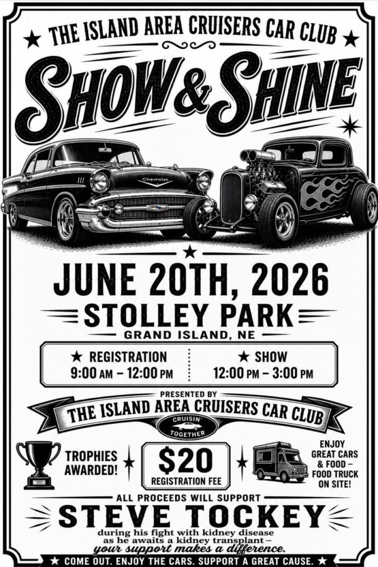 Flyer for The Island Area Cruisers Car Club Show & Shine