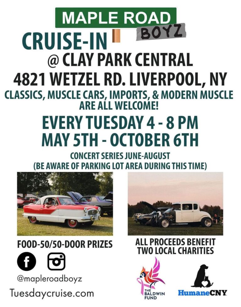 Flyer for Maple Road Boyz Cruise-In at Clay Park Central