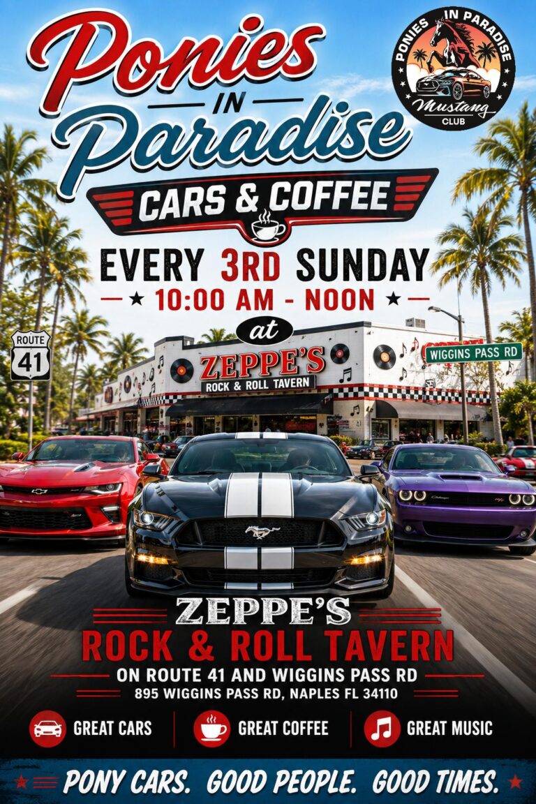 Flyer for Ponies in Paradise Cars & Coffee