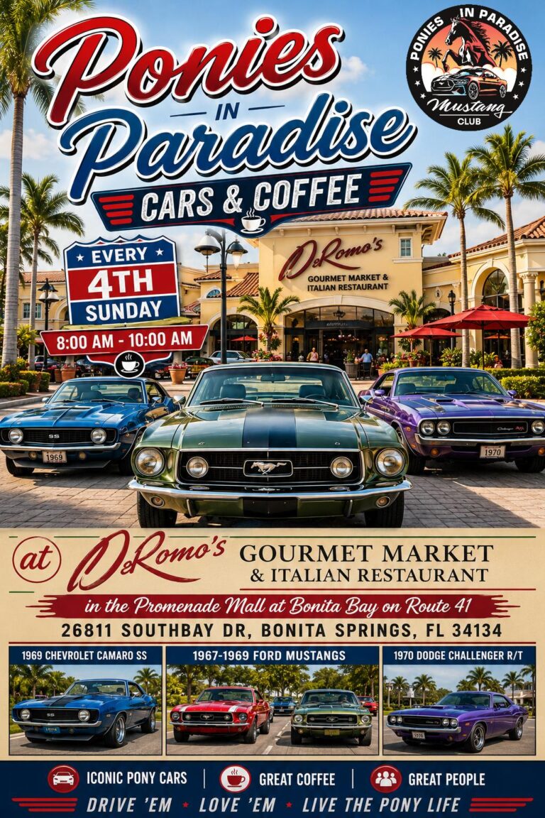 Flyer for Ponies in Paradise Cars & Coffee