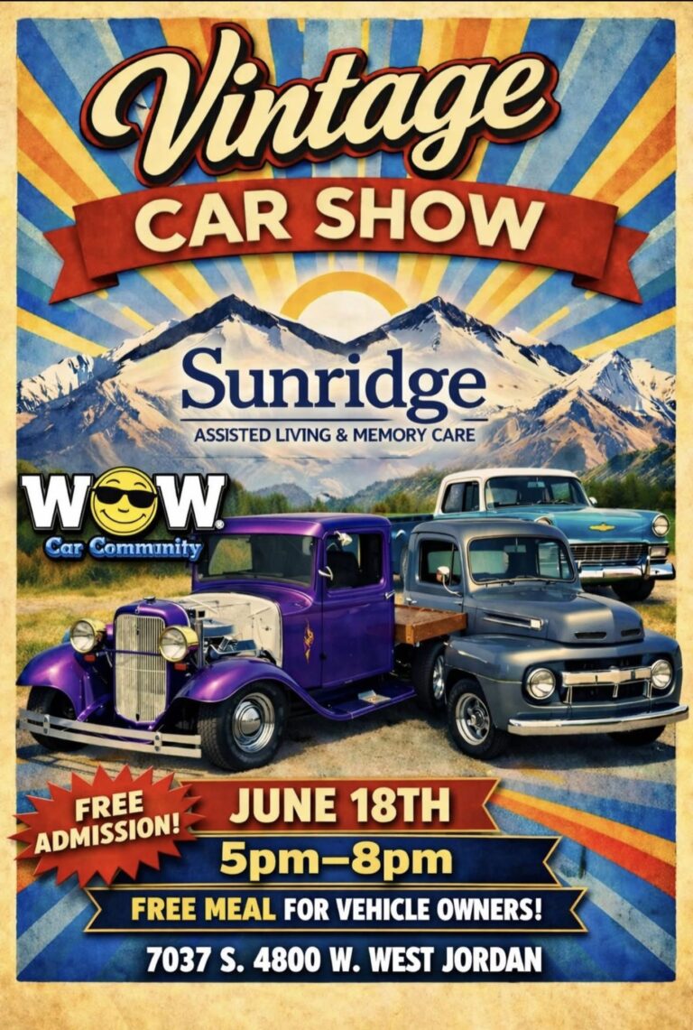 Flyer for Sunridge Assisted Living & Memory Care Vintage Car Show