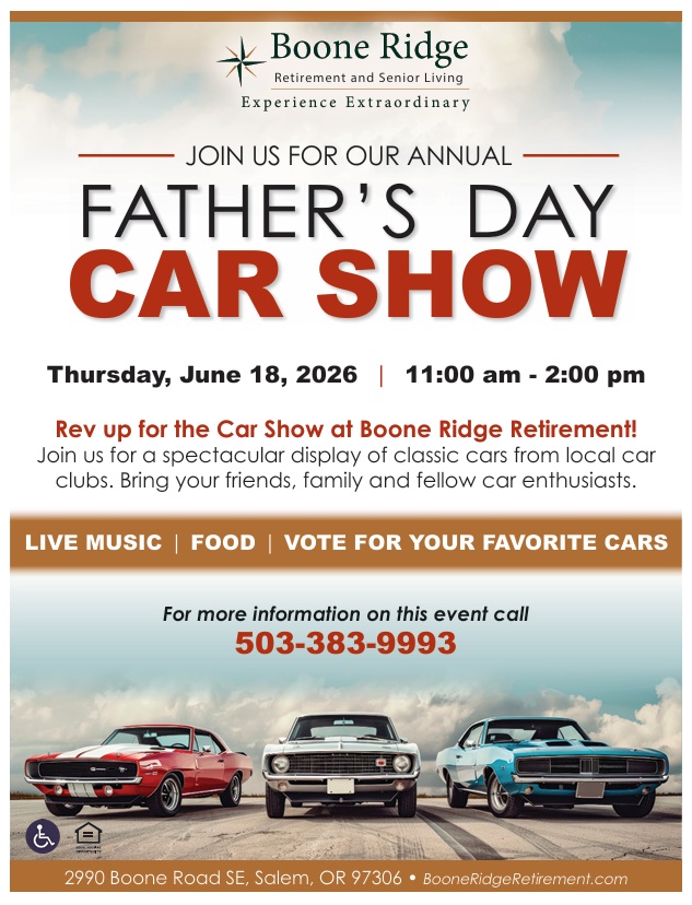 Flyer for Boone Ridge Retirement Community Father’s Day Car Show