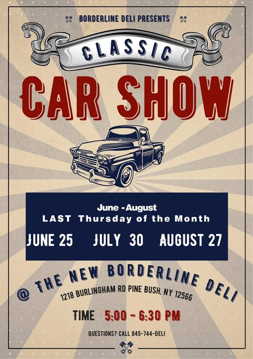 Flyer for Borderline Deli Presents Classic Car Show