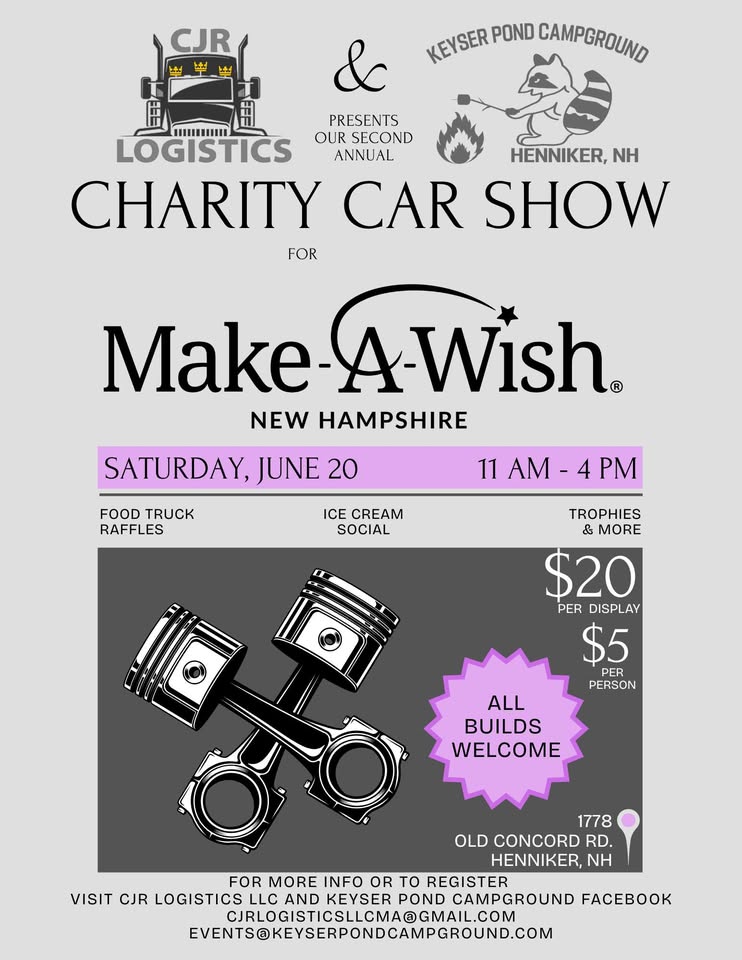 Flyer for CJR Logistics & Keyser Pond Campground Charity Car Show