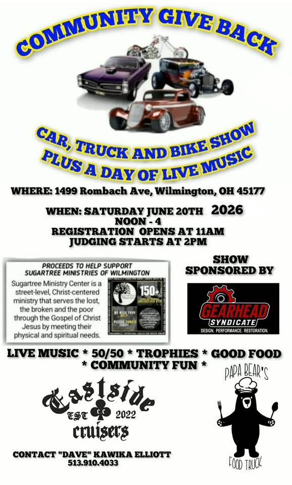 Flyer for Community Give Back * Car, Truck and Bike Show * PLUS LIVE Music