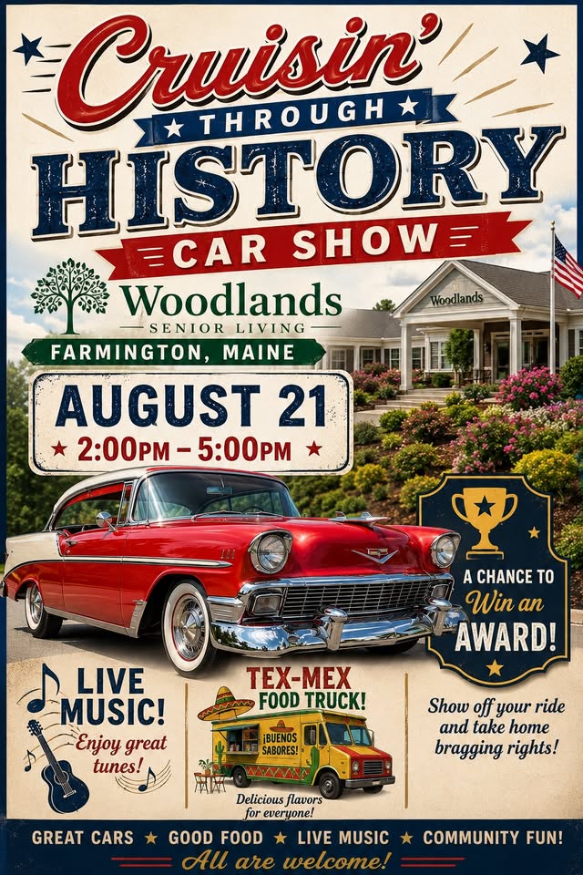 Flyer for Woodlands Senior Living Cruisin’ Through History Car Show