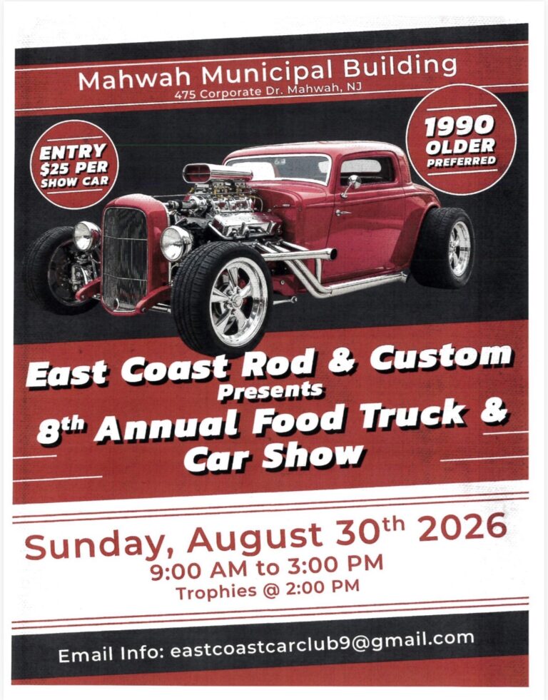 Flyer for East Coast Rod & Custom 8th Annual Food Truck & Car Show