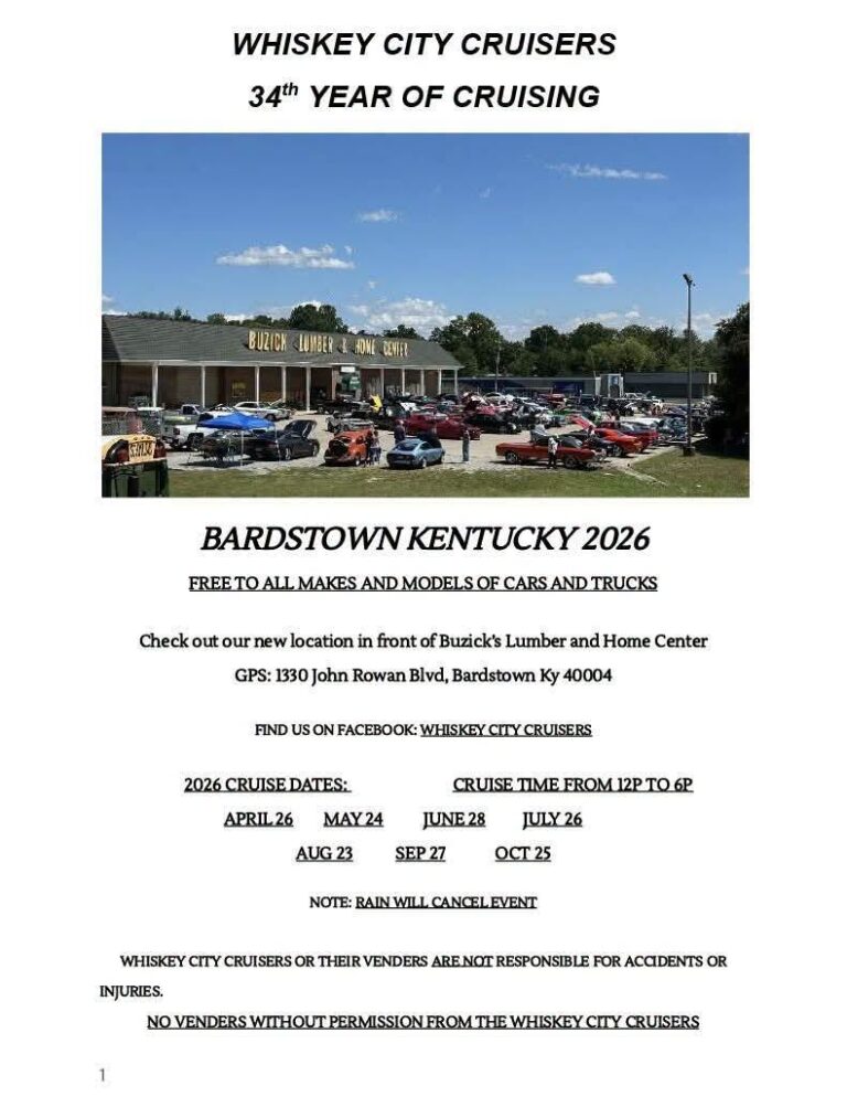 Flyer for Whiskey City Cruisers 34th Year of Cruising
