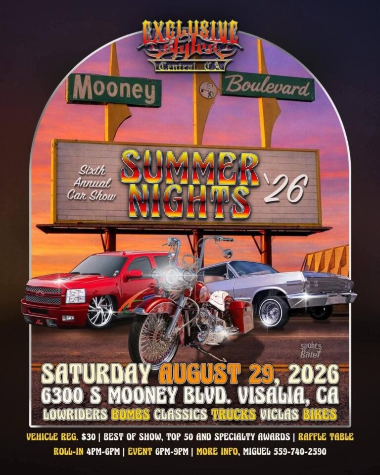 Flyer for Exclusive Bikes Central CA Mooney Boulevard Summer Nights Sixth Annual Car Show