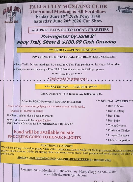 Flyer for Falls City Mustang Club 31st Annual Mustang & All Ford Show
