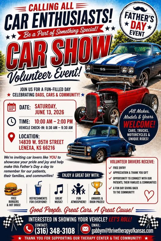 Flyer for Father’s Day Event Car Show Volunteer Event!