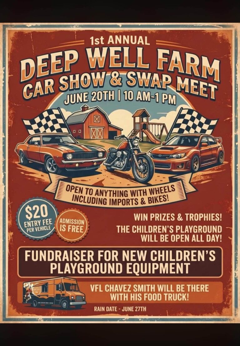 Flyer for Deep Well Farm 1st Annual Car Show & Swap Meet