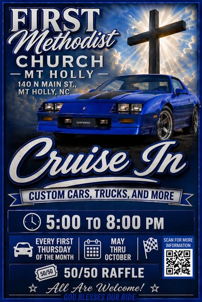 Flyer for First Methodist Church MT Holly Cruise In