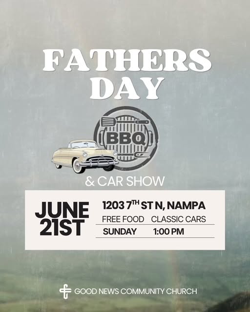 Flyer for Good News Community Church Father’s Day BBQ & Car Show