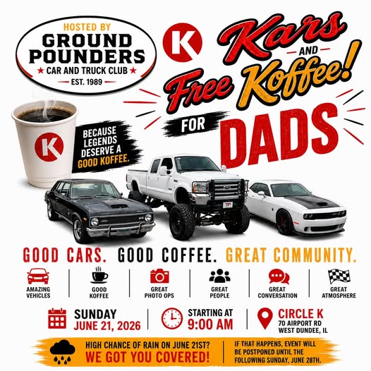 Flyer for Ground Pounders Car and Truck Club Kars and Free Koffee for Dads