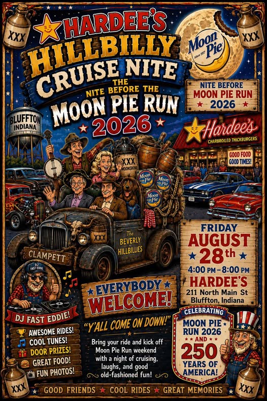 Flyer for Hardee’s Hillbilly Cruise Nite the Nite Before the Moon Pie Run