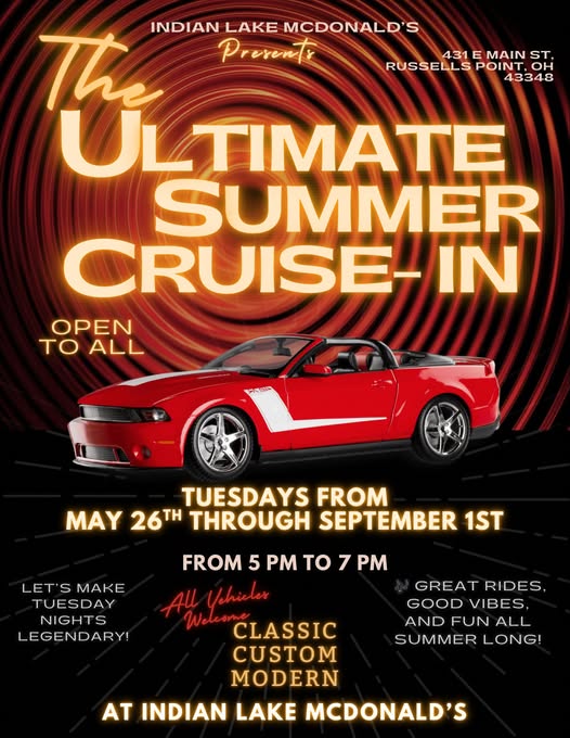 Flyer for Indian Lake Mcdonald’s the Ultimate Summer Cruise-In