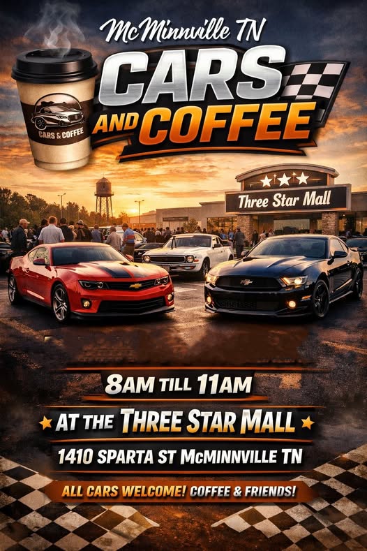 Flyer for McMinnville, TN Cars and Coffee