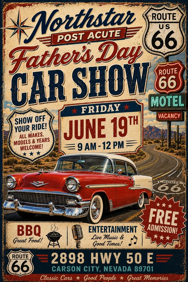 Flyer for Northstar Post Acute Father’s Day Car Show