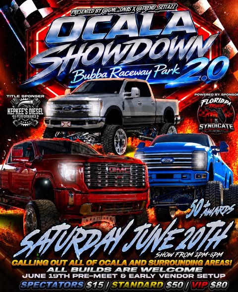 Flyer for Ocala Showdown 2.0 Bubba Raceway Park